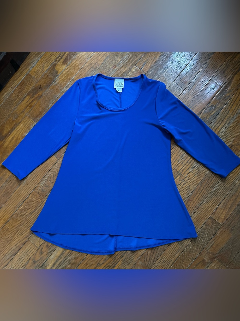 Ellen & Company Scoop Neck High-Low Tunic Top | 3/4 Sleeve | Blue
